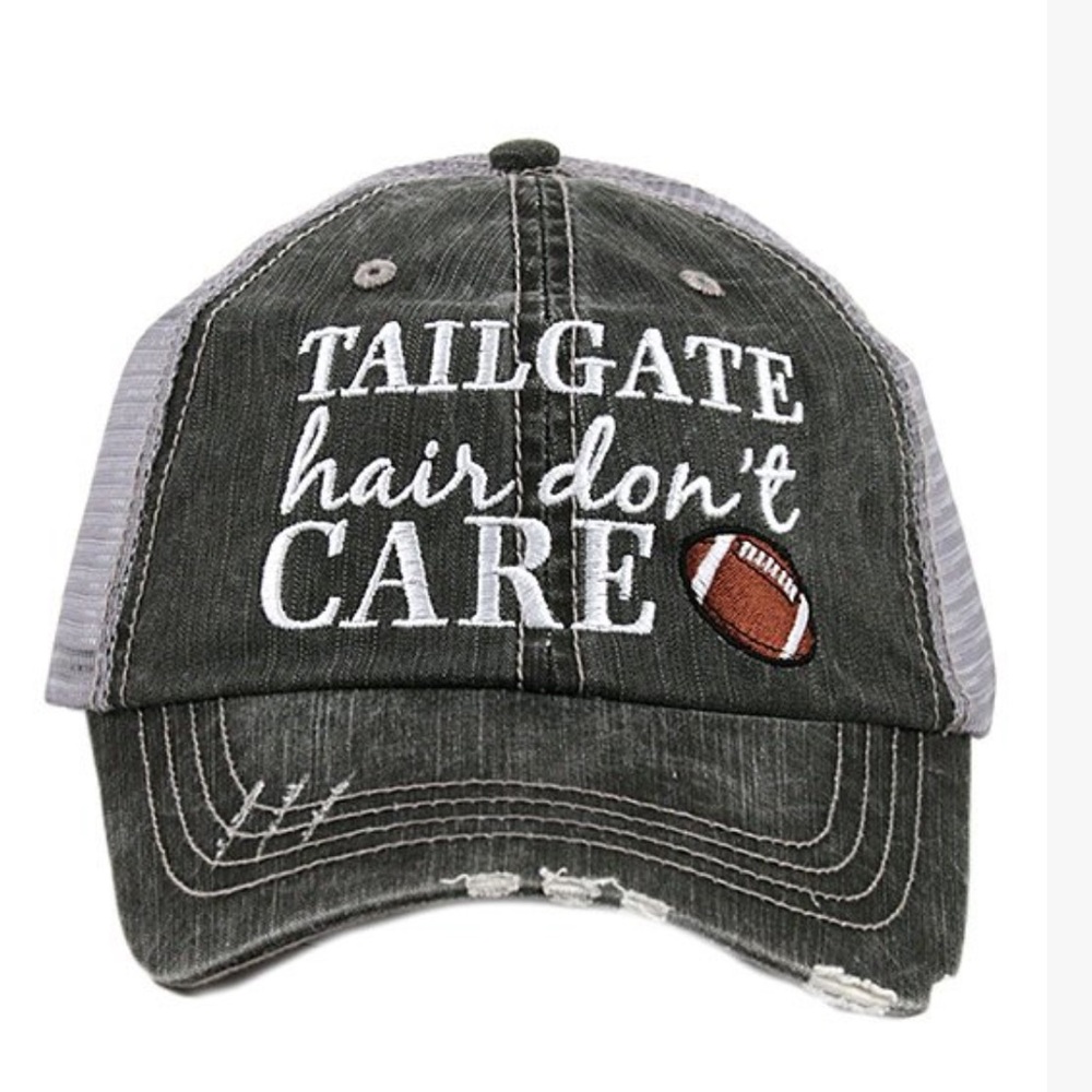 Katydid- "Tailgate Hair Don't Care" football trucker hat w/ mesh-back hat- NWT